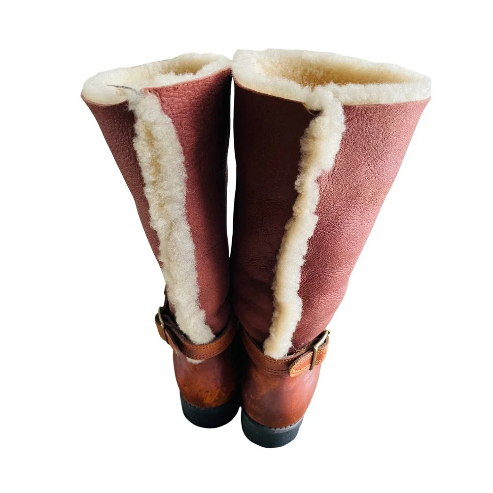 Timberland Vtg 90's Shearling Lined Leather Boots Cognac Made in USA Womens 6.5M